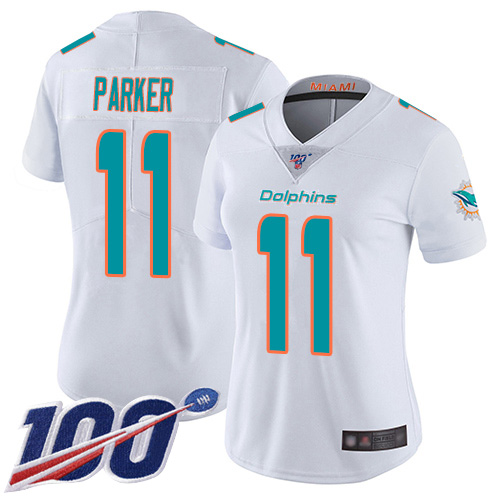 Nike Miami Dolphins #11 DeVante Parker White Women Stitched NFL 100th Season Vapor Limited Jersey